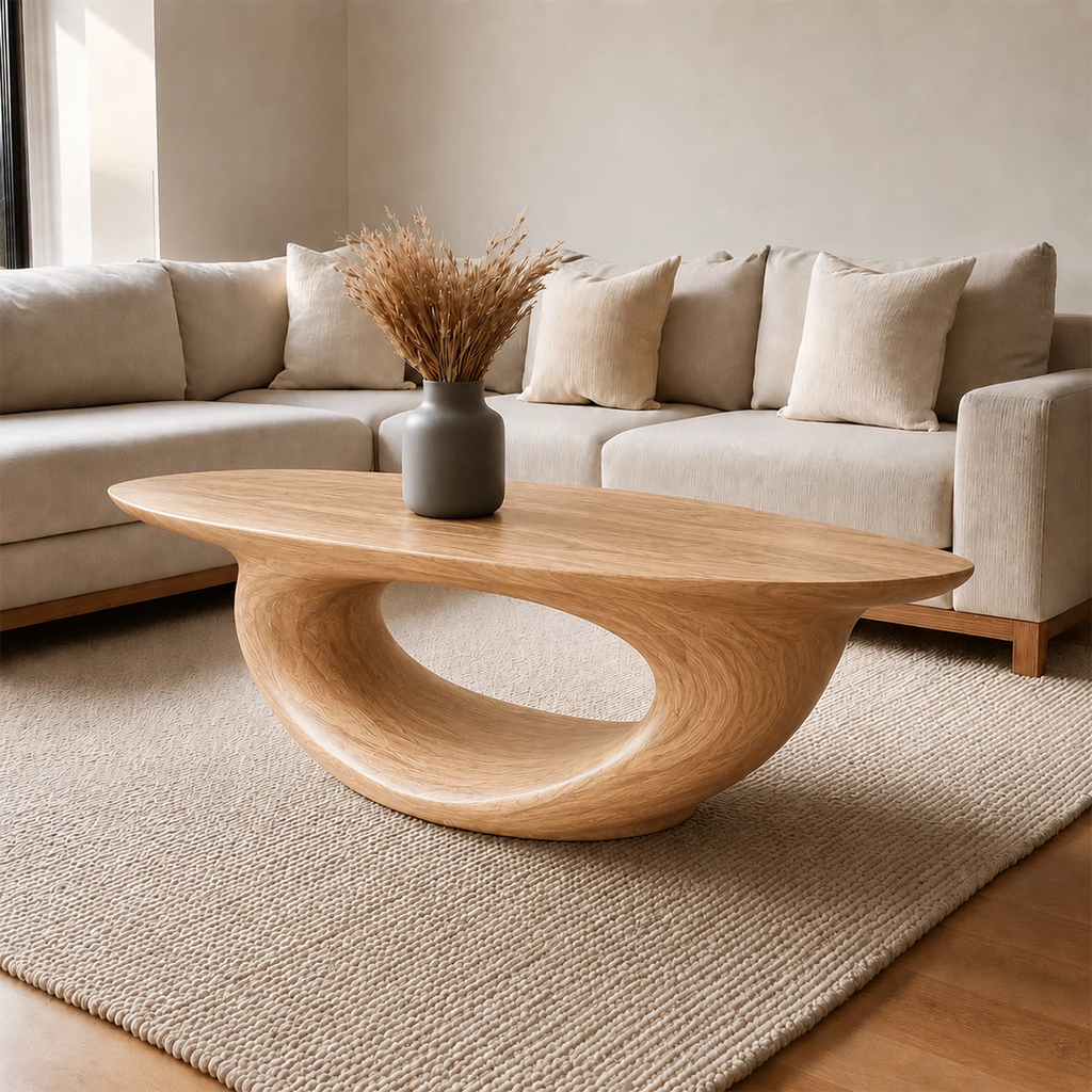Sculptural Modern Coffee Table Crafted from Natural Solid Wood