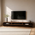 Capsule Natural Solid Wood TV Stand with Long Open Media Shelves