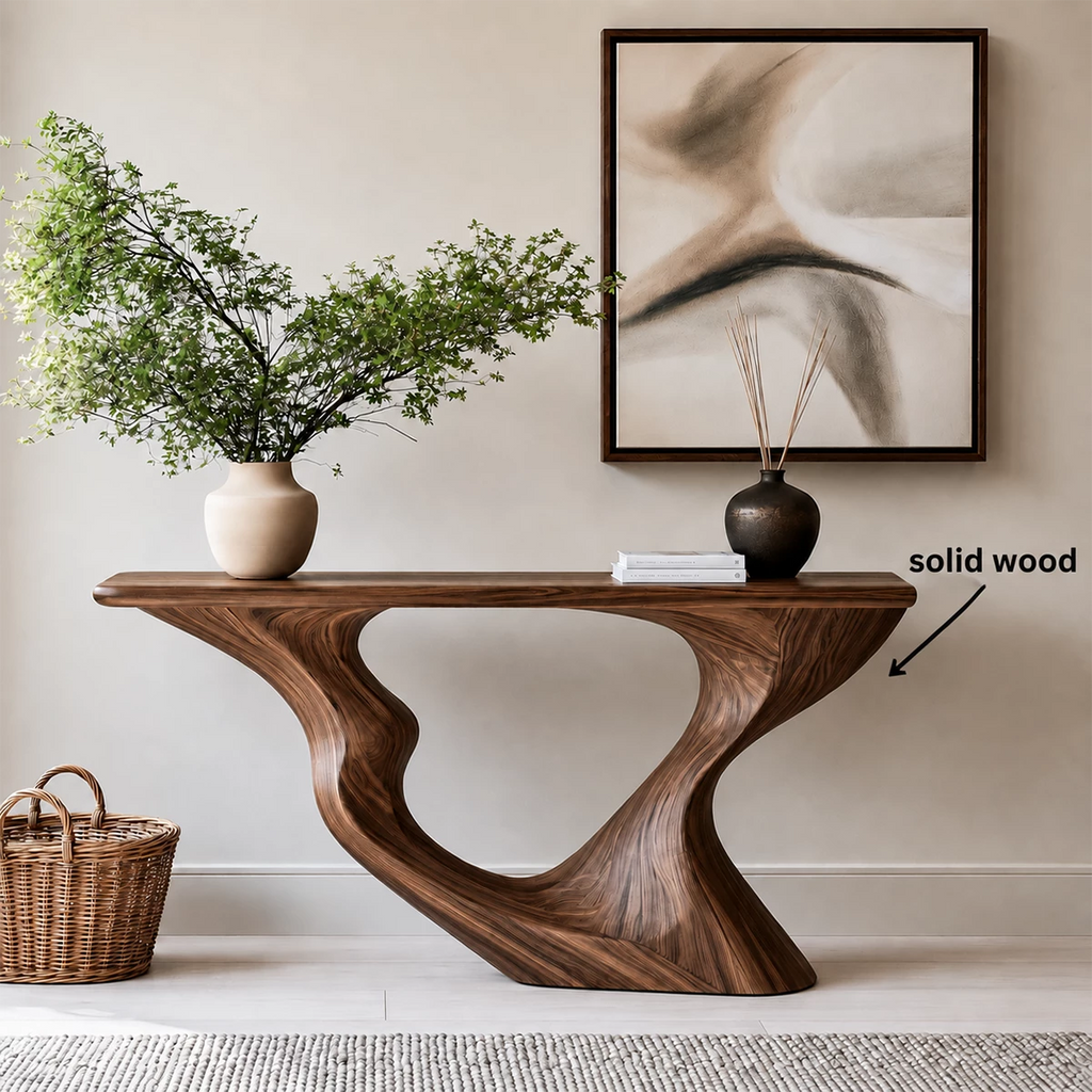 Natural Solid Wood Console Table Sculptural Loop Modern Style