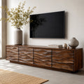 Wave Front Natural Solid Wood TV Stand with Sculpted Storage Design