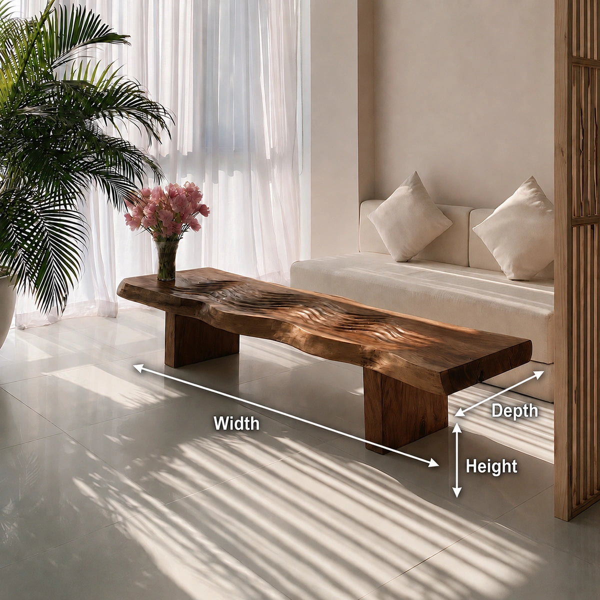 Handcrafted Solid Walnut Live Edge Coffee Table | Organic Rustic Modern Wood Coffee Table
