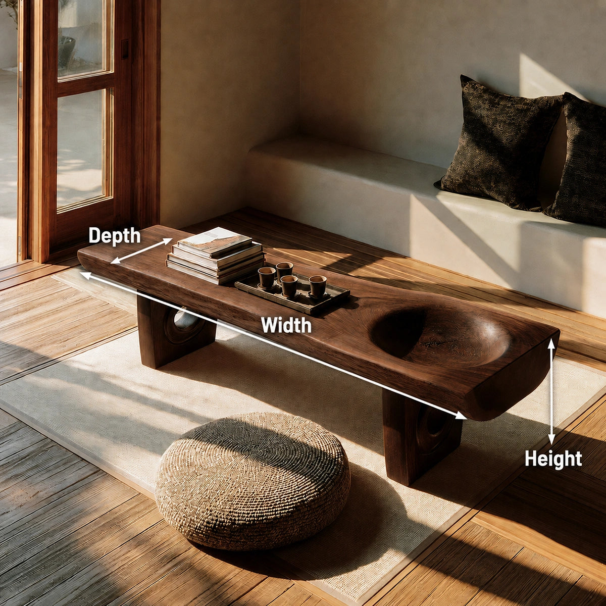 Handcrafted Solid Walnut Coffee Table with Carved Bowl | Sculptural Modern Living Room Table