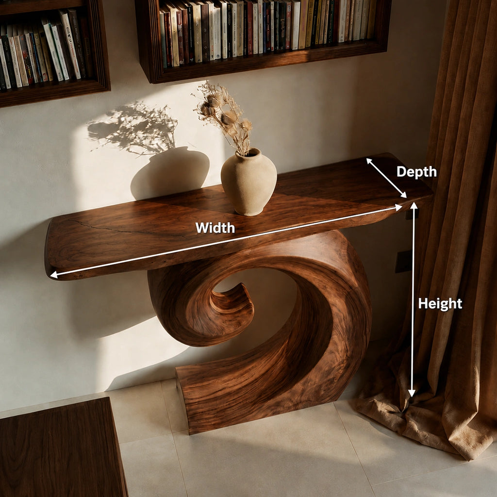 Spiral Base Natural Solid Wood Console Table for Modern Interiors
