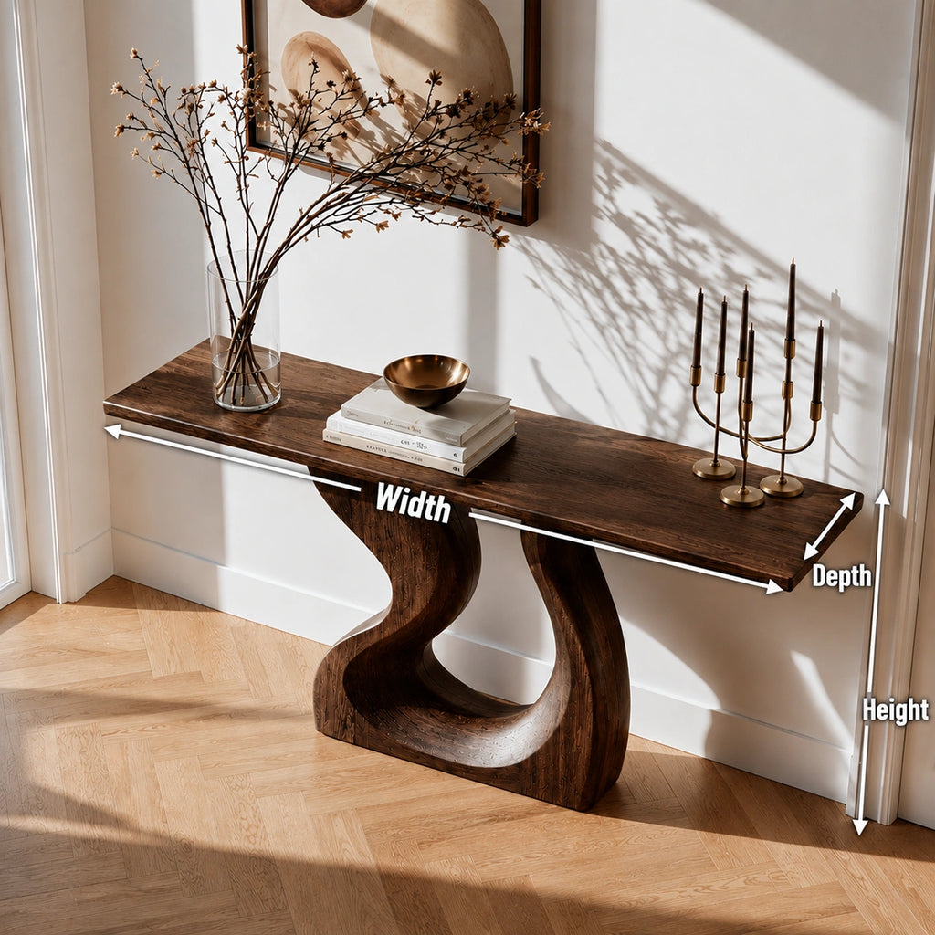 Sculptural Solid Wood Console Table with Curved Base