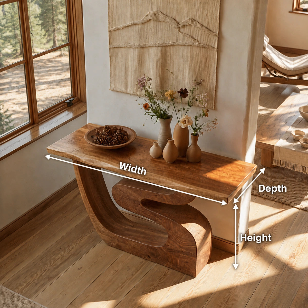Sculptural Solid Wood Console Table with Curved Base