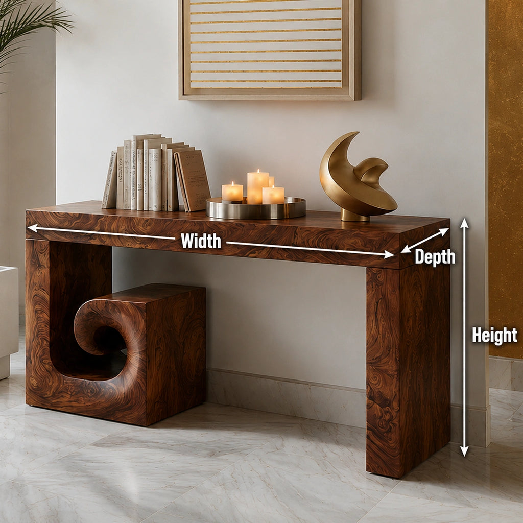 Solid Wood Console Table with Sculptural Stool | Modern Entryway & Hallway Table