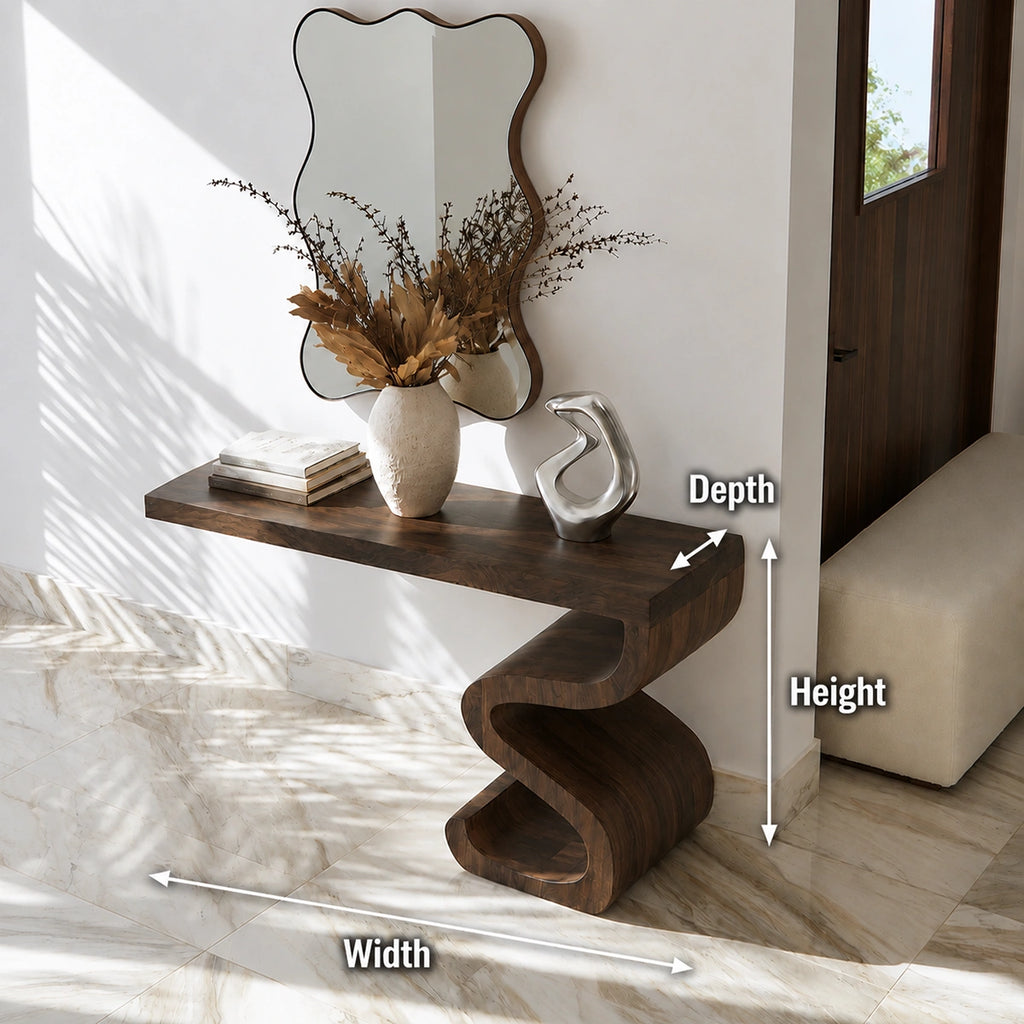Sculptural Solid Wood Console Table with Curved Base