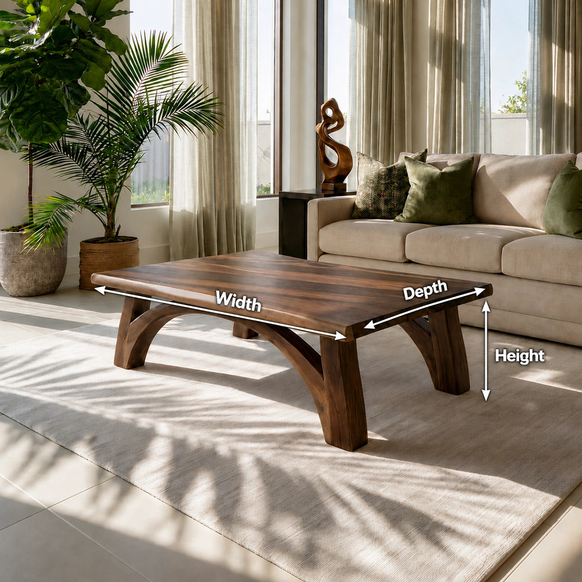 Modern Solid Walnut Coffee Table | Sculptural Curved Leg Wooden Coffee Table for Living Room