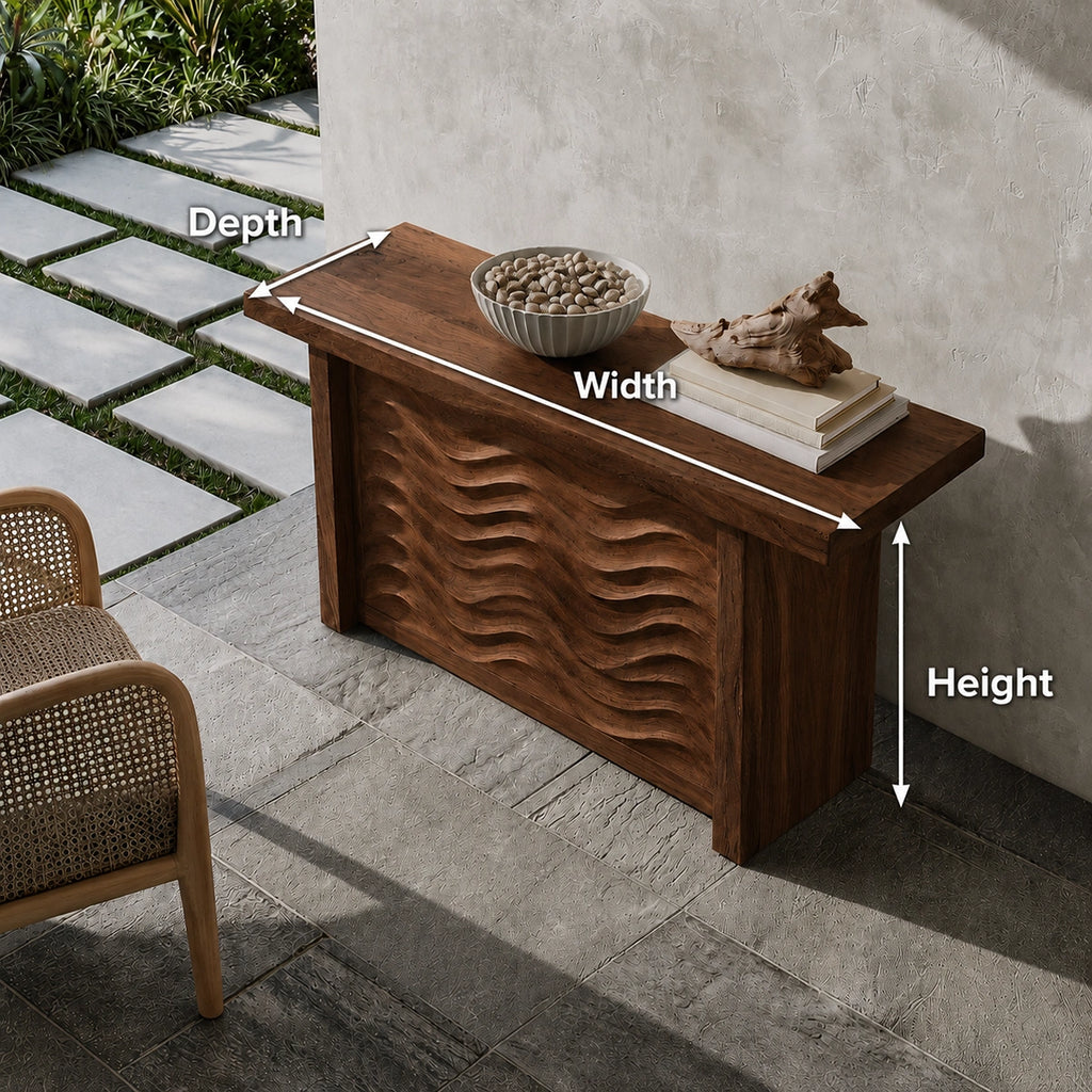 Wave Front Natural Solid Wood Sideboard Cabinet with Hidden Storage
