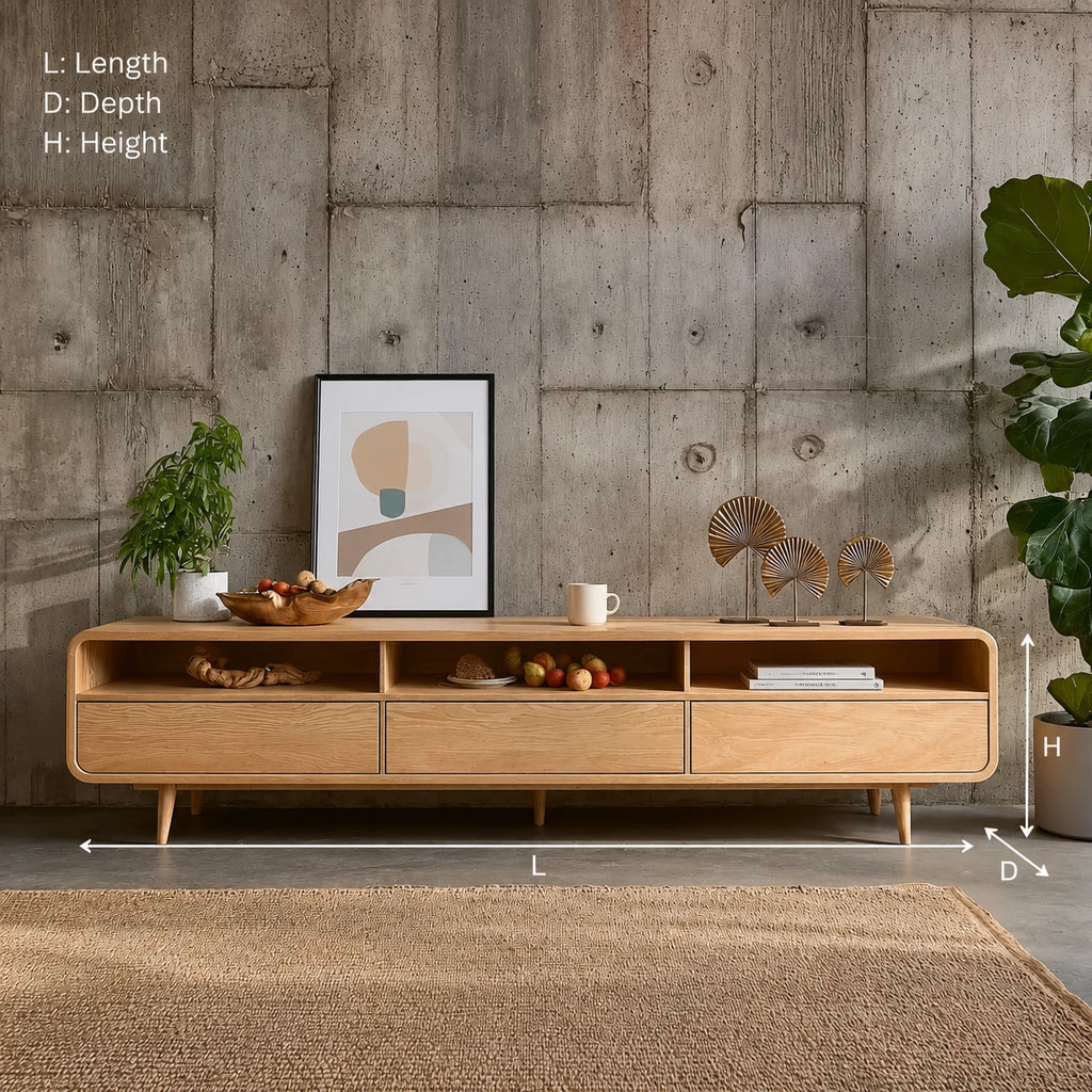 Scandinavian Natural Solid Wood TV Stand with Open Shelf Storage
