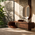 Natural Solid Wood Bathroom Vanity with Four Drawers and Sculptural Loop Base