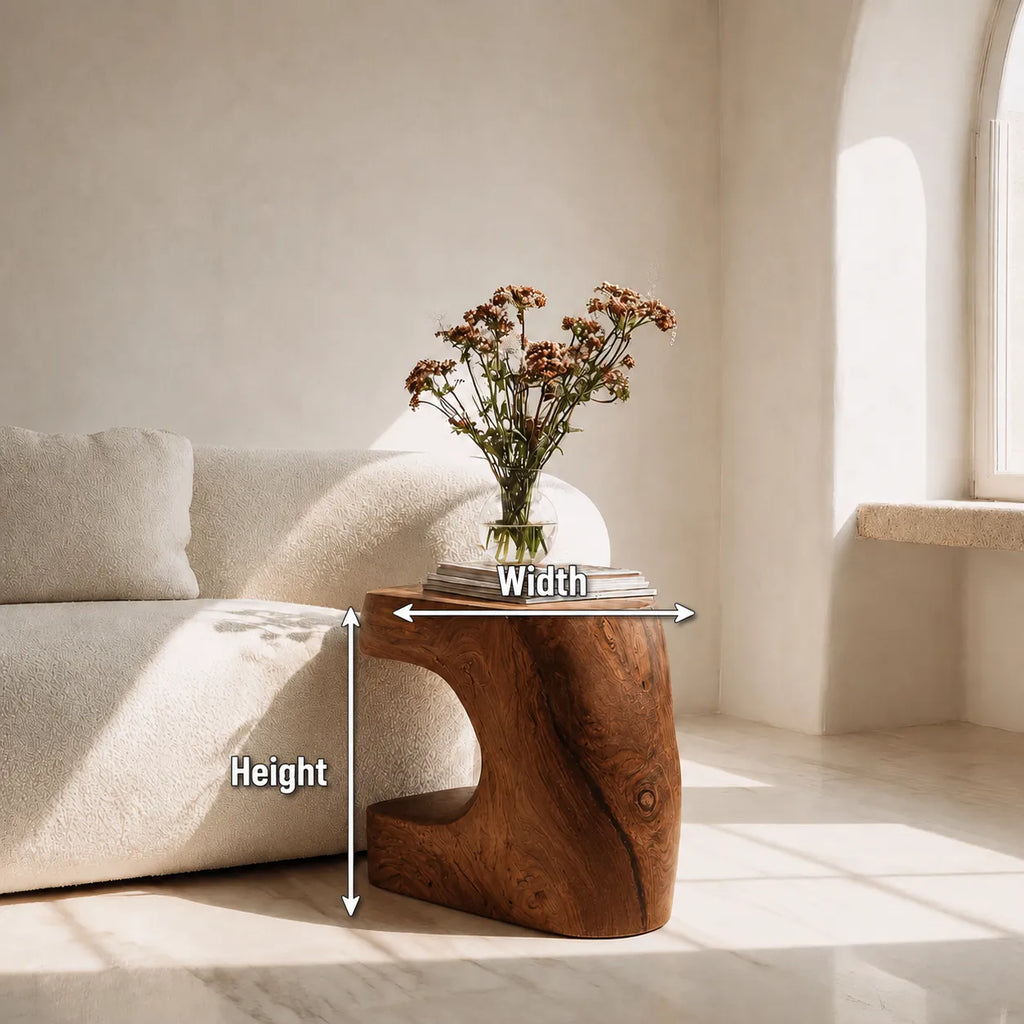 Natural Solid Wood Side Table with Sculptural Open Base
