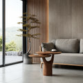 Tiered Natural Solid Wood Coffee Table with Sculptural Pedestal Base