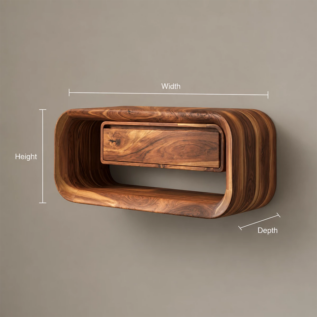 Natural Solid Wood Floating Bathroom Vanity with Drawer and Open Shelf