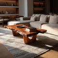 Live Edge Solid Wood Coffee Table With Sculptural Base And Natural Organic Shape For Modern Living Room