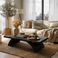 Live Edge Solid Wood Coffee Table With Natural Wood Top And Sculptural Block Legs For Modern Living Room