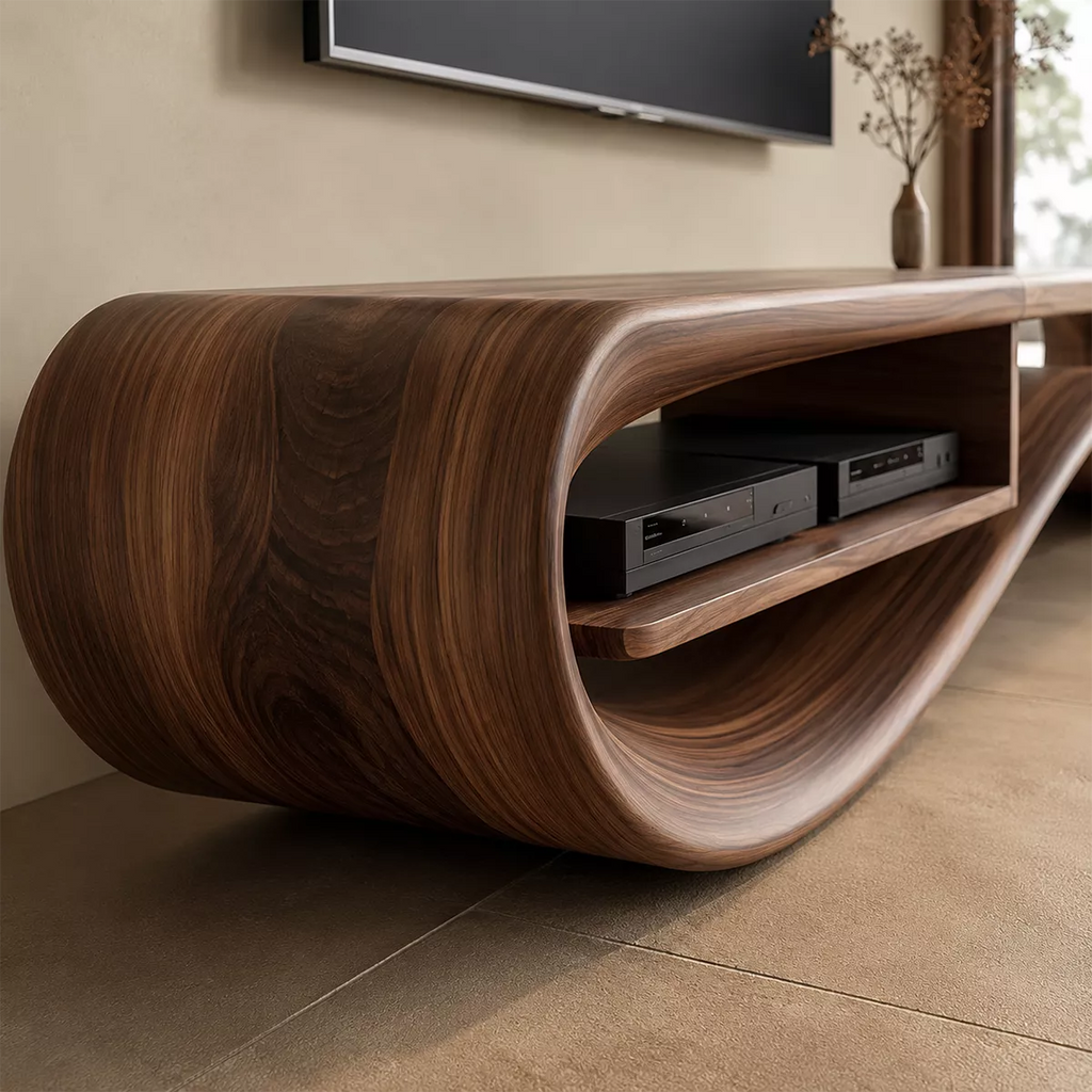 Contemporary Sculptural Wood TV Stand For Living Room