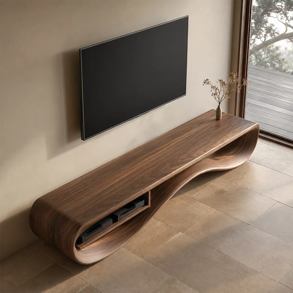Contemporary Sculptural Wood TV Stand For Living Room