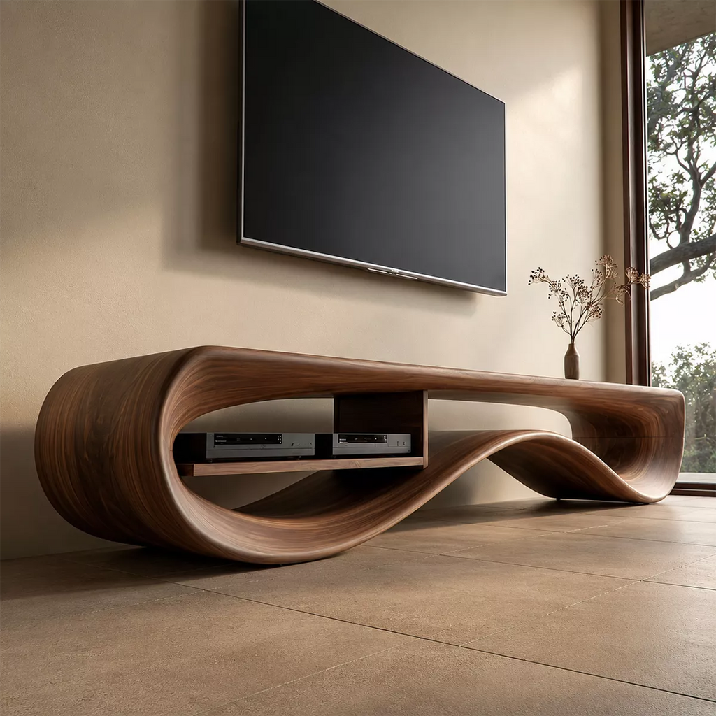 Contemporary Sculptural Wood TV Stand For Living Room