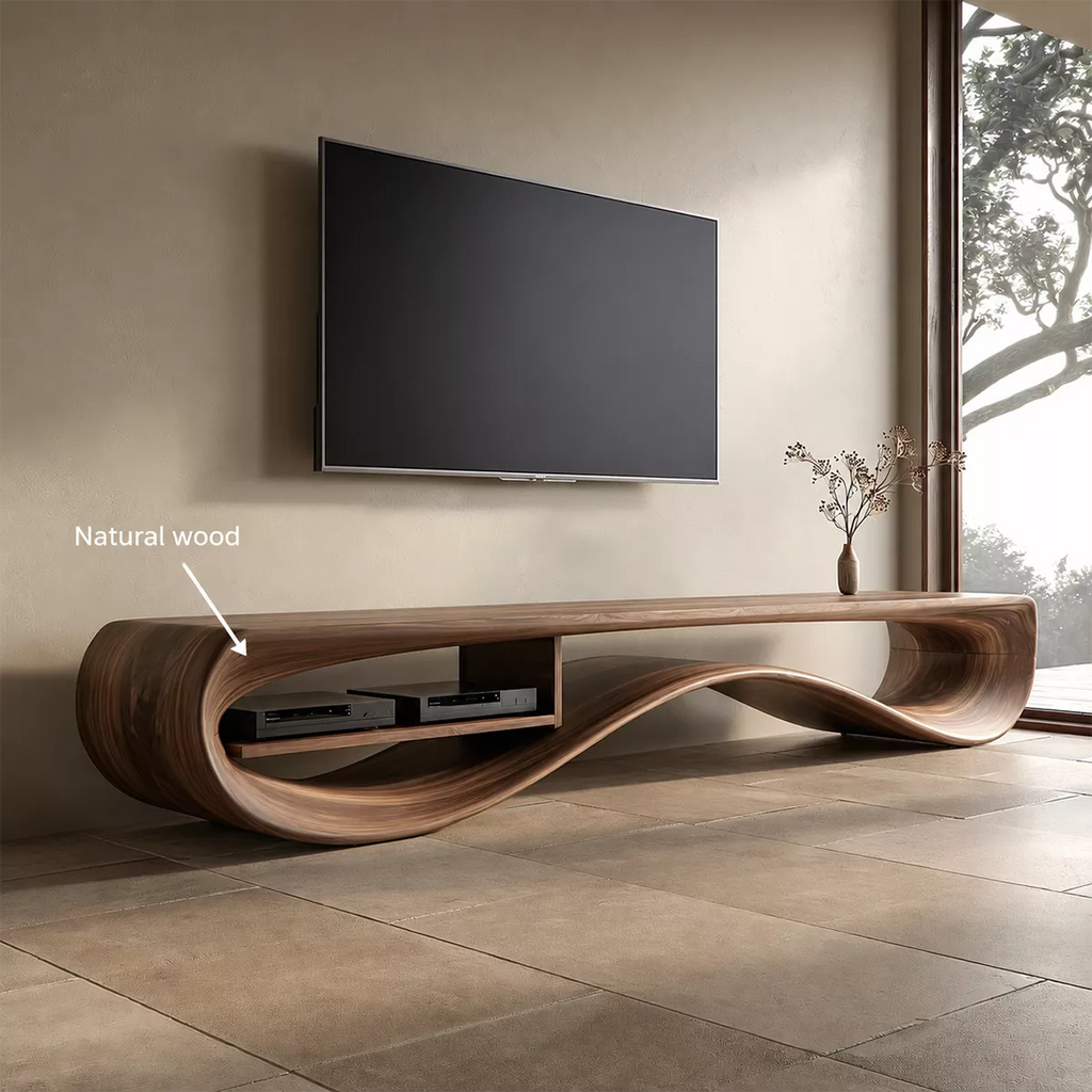 Contemporary Sculptural Wood TV Stand For Living Room