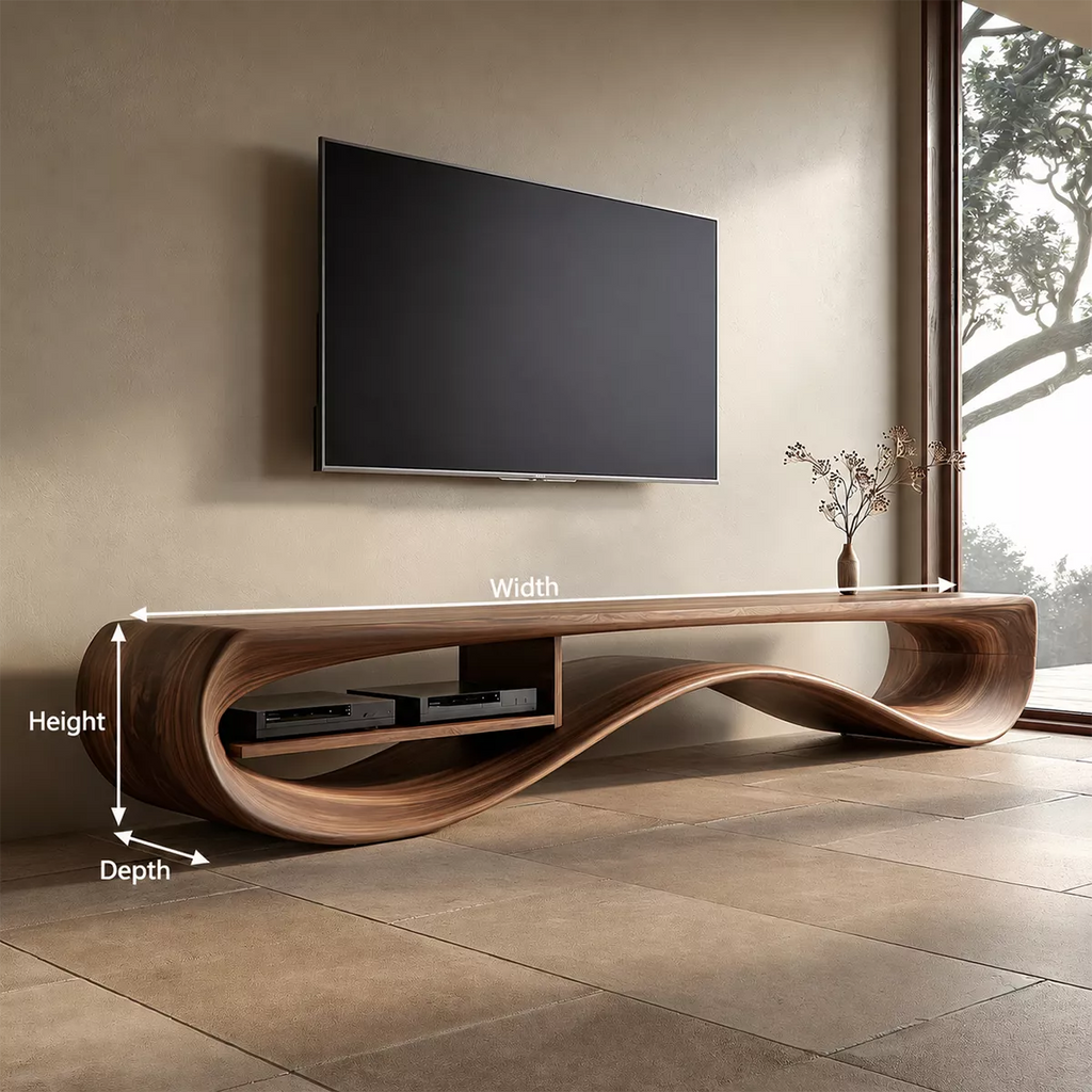 Contemporary Sculptural Wood TV Stand For Living Room