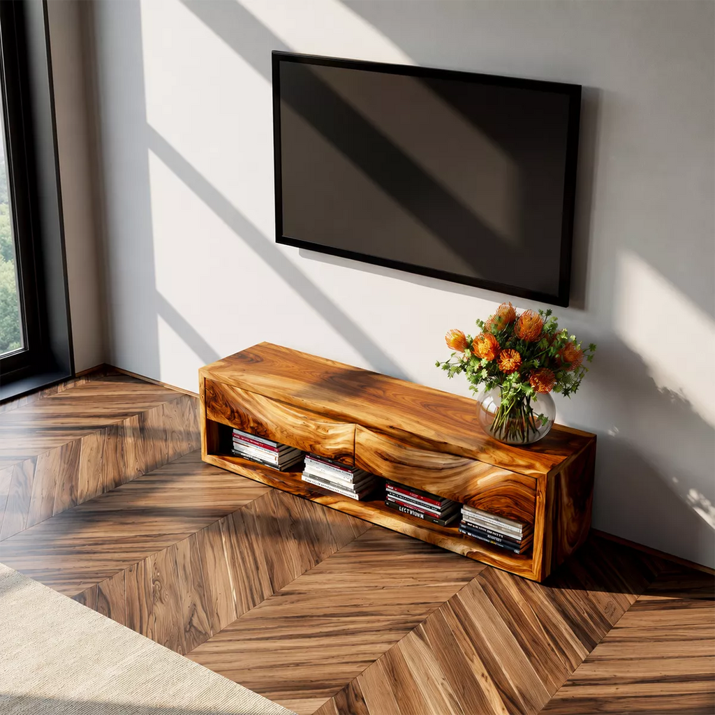 Rustic Solid Wood TV Stand For Living Room