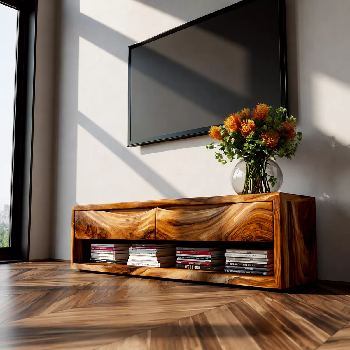 Rustic Solid Wood TV Stand For Living Room