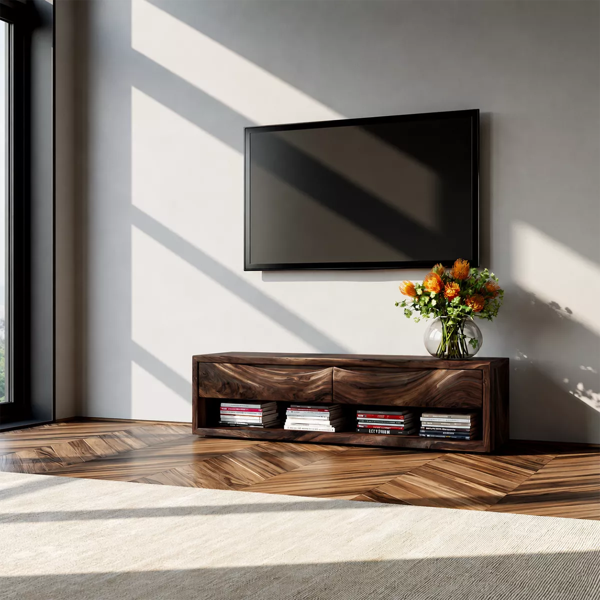 Rustic Solid Wood TV Stand For Living Room