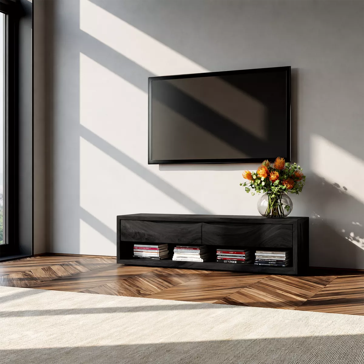 Rustic Solid Wood TV Stand For Living Room