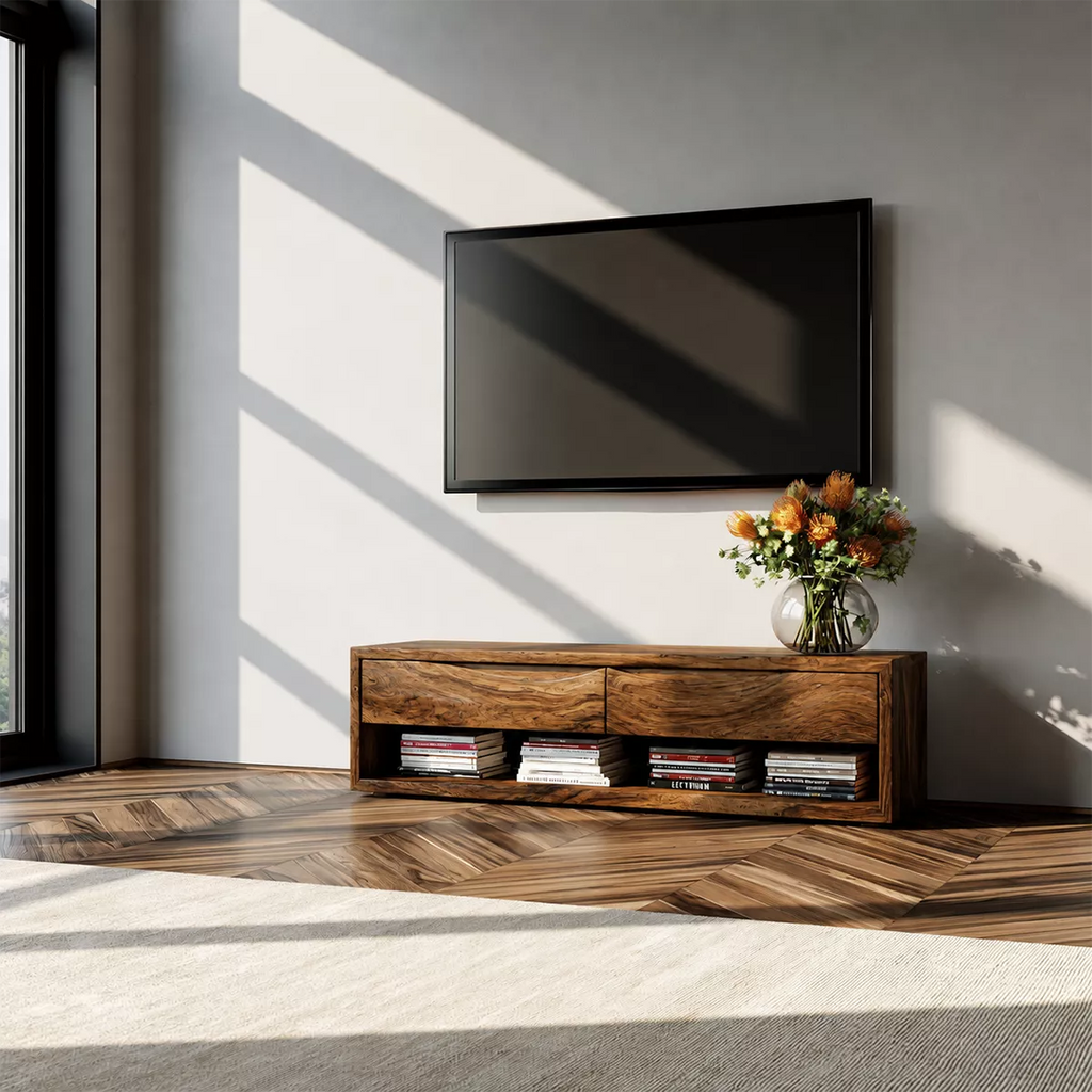 Rustic Solid Wood TV Stand For Living Room