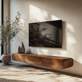 Floating Solid Wood TV Stand With Rounded Edges And Hidden Drawer Storage For Living Room