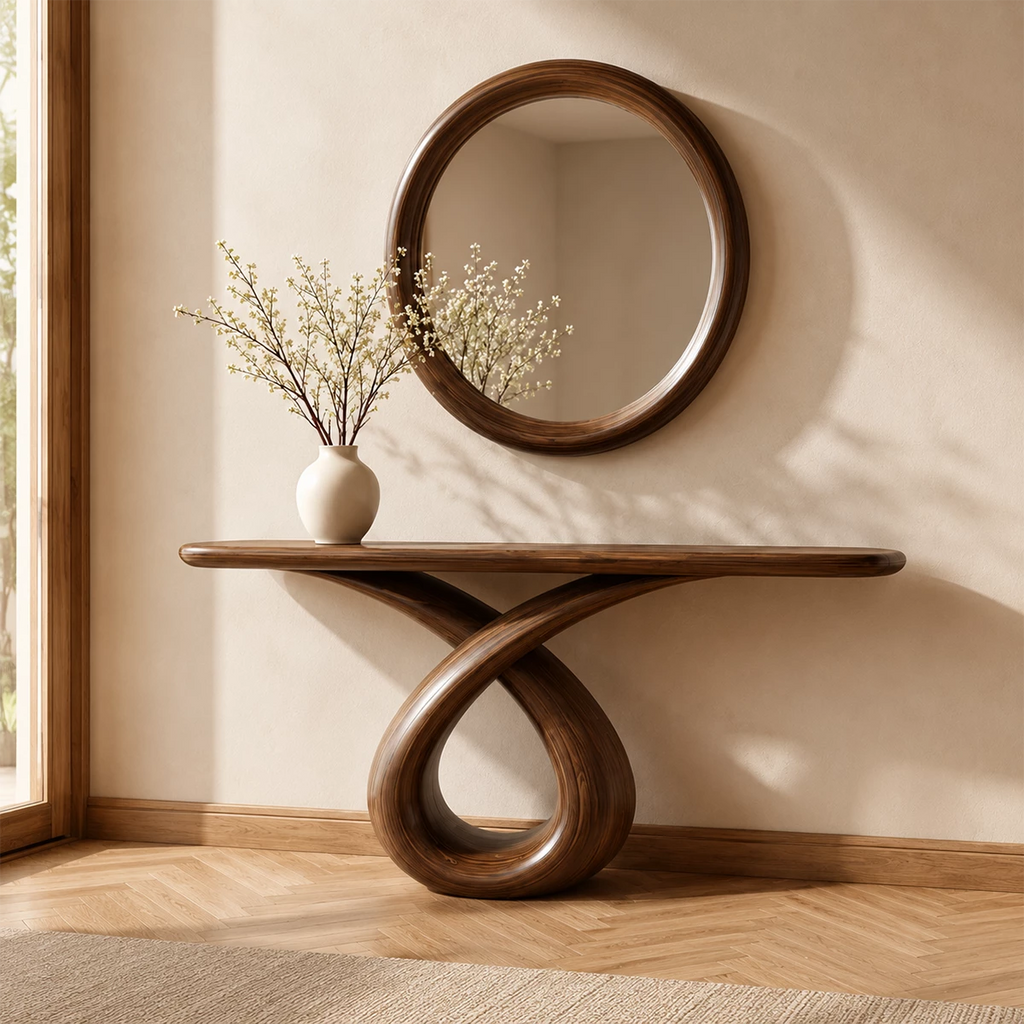 Infinity Loop Console Table in Natural Solid Wood