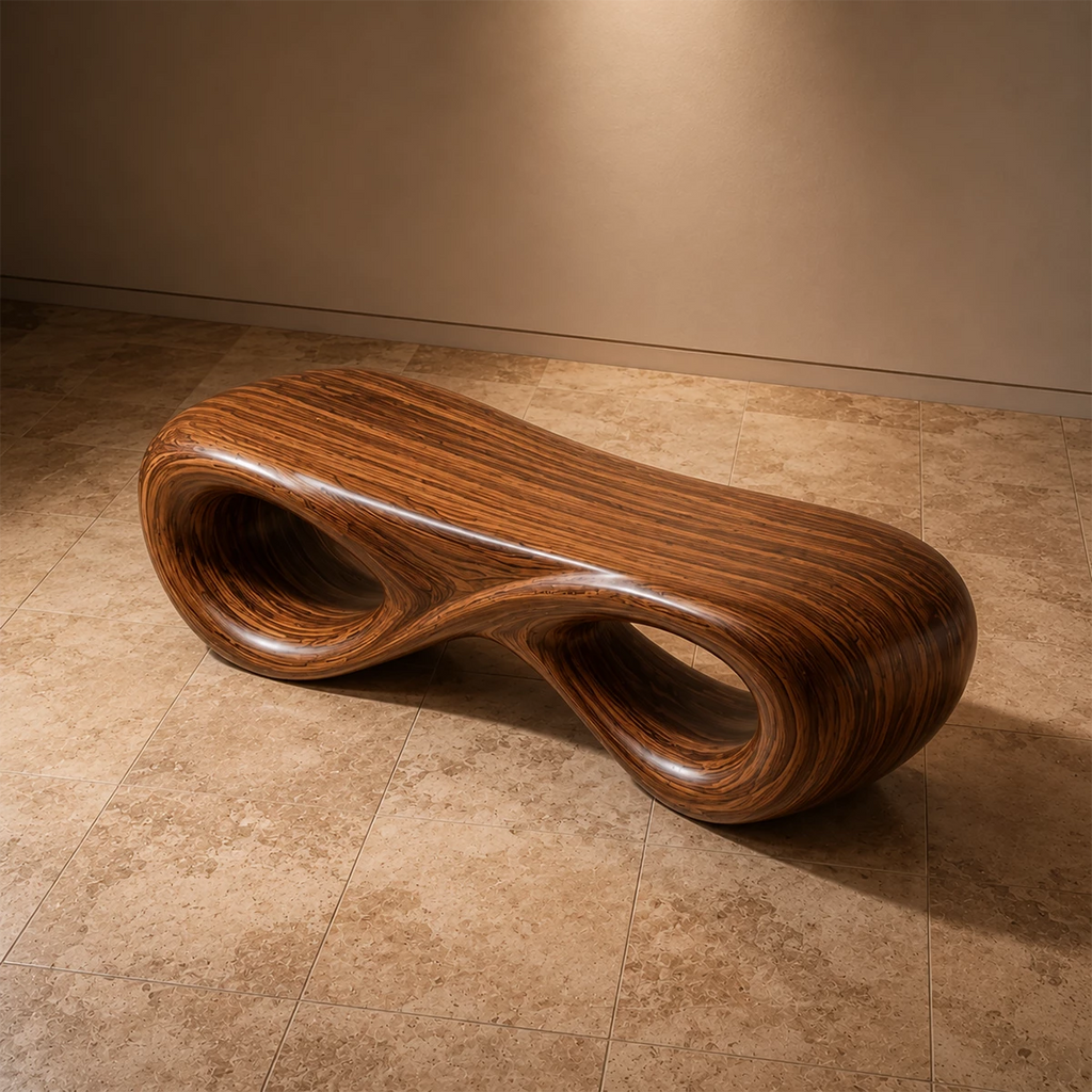 Sculptural Wave Wood Bench – Organic Natural Wood Bench for Modern Interior