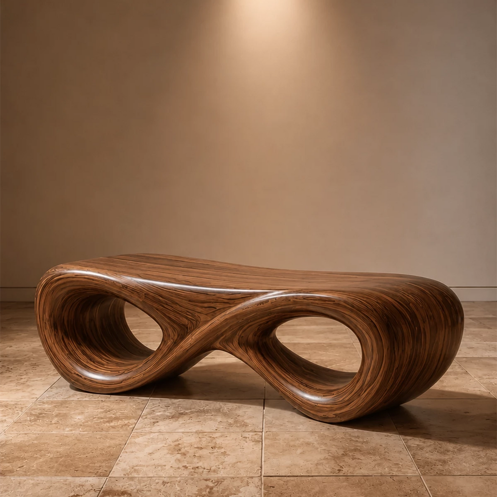 Sculptural Wave Wood Bench – Organic Natural Wood Bench for Modern Interior