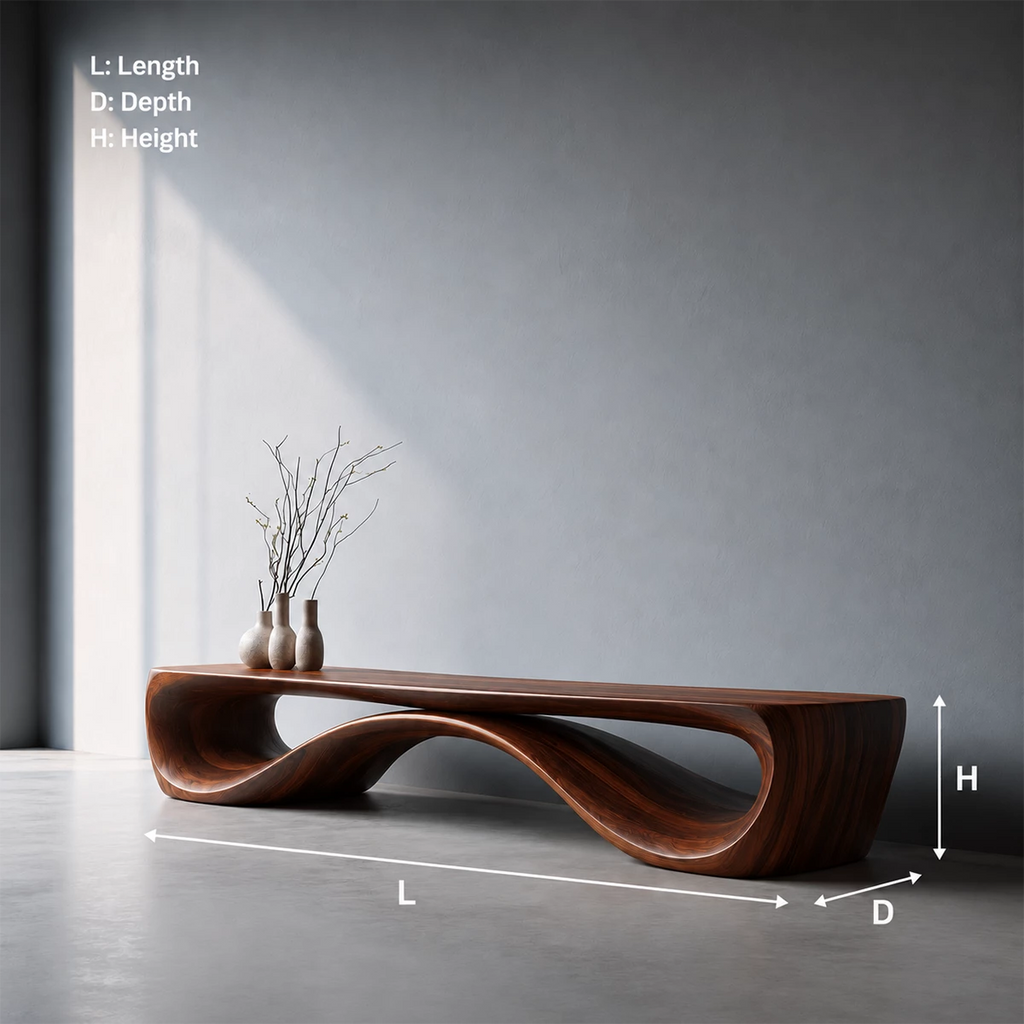 Sculptural Wave Wood Bench – Organic Natural Wood Bench for Modern Interior