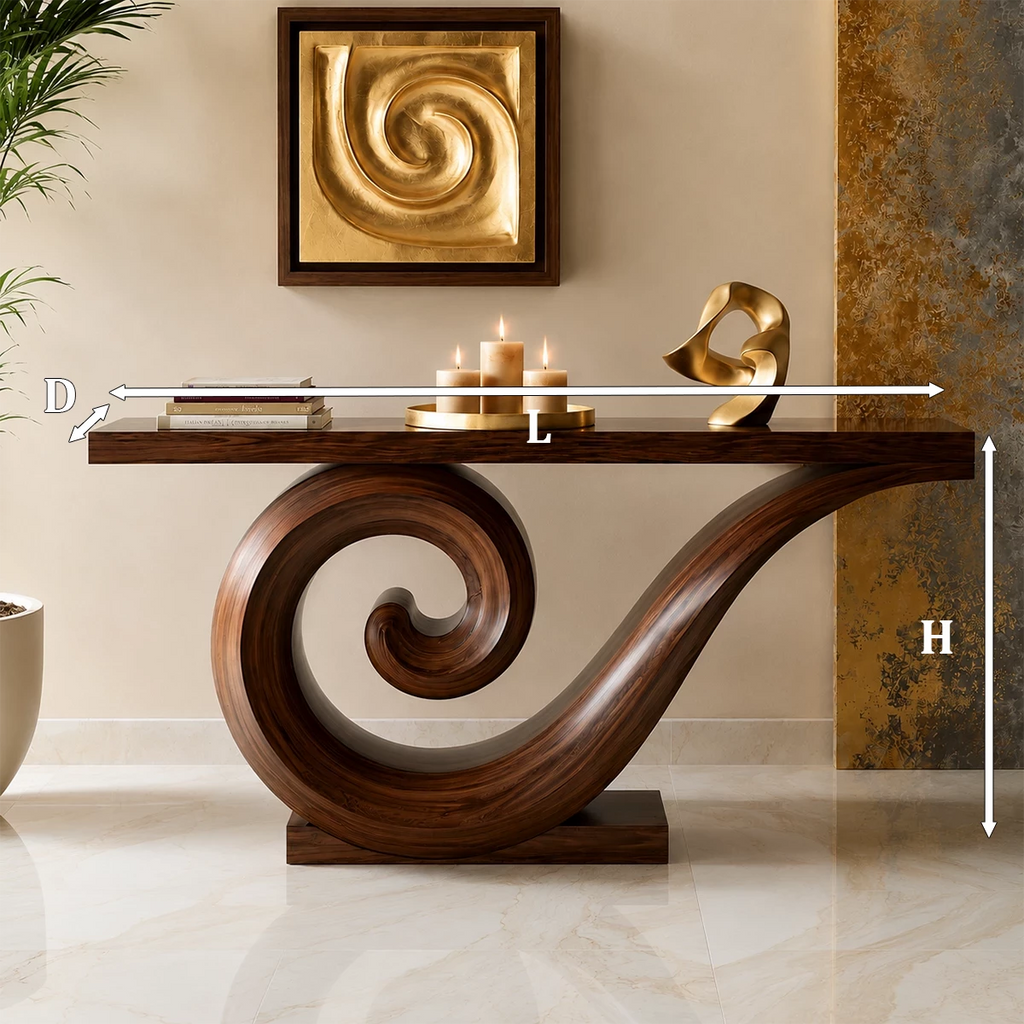Natural Solid Wood Console Table Sculptural Spiral Modern Style