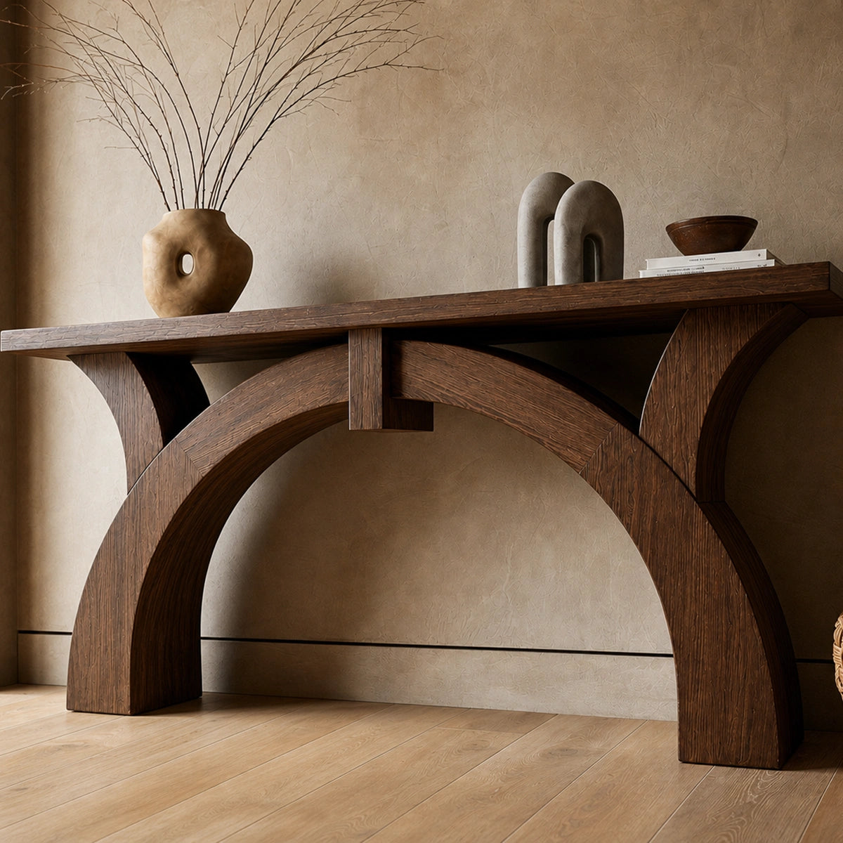 Arched Natural Solid Wood Console Table for Entryway and Hallway - Livewoodcraft - 3