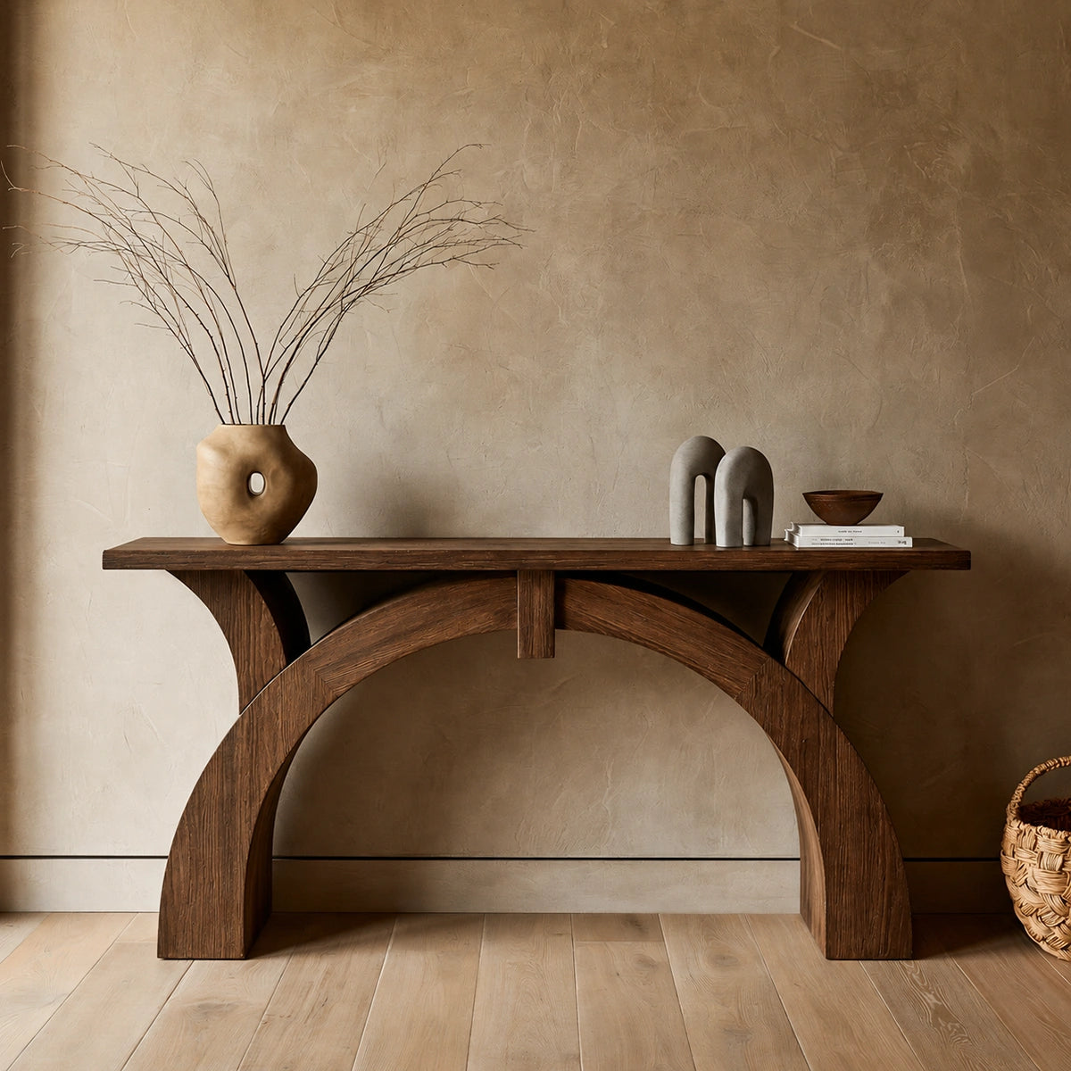 Arched Natural Solid Wood Console Table for Entryway and Hallway - Livewoodcraft