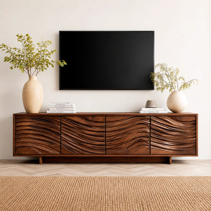 Artisan Wave Natural Solid Wood TV Stand with Sculpted Storage Doors - Livewoodcraft - 11