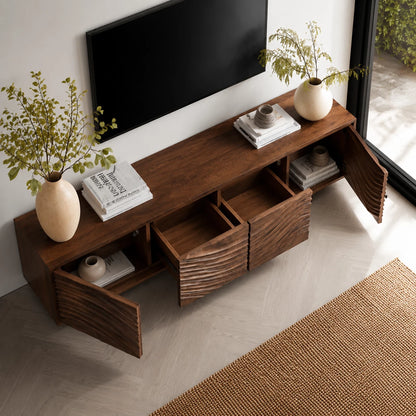 Artisan Wave Natural Solid Wood TV Stand with Sculpted Storage Doors - Livewoodcraft - 7