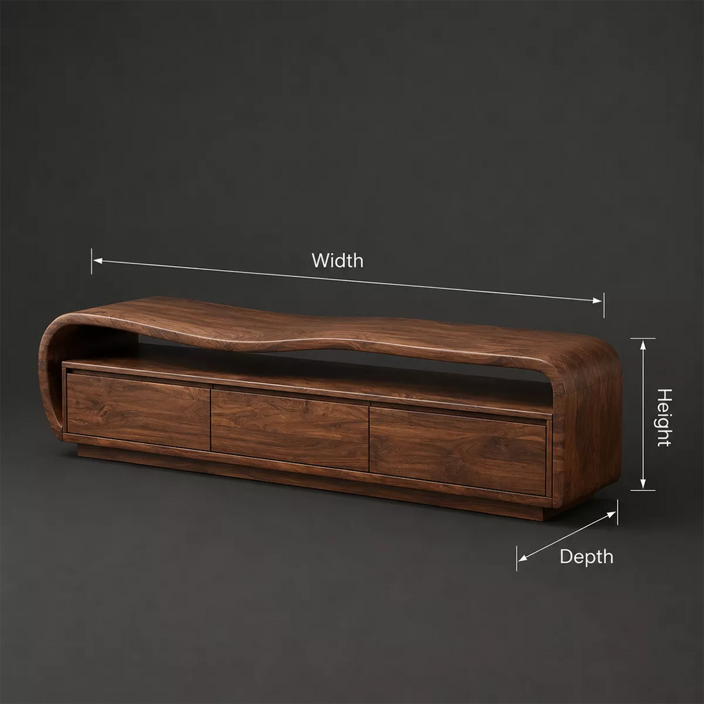 Wave Top Solid Wood TV Stand With Curved Side Frame And Hidden Drawer Storage For Living Room