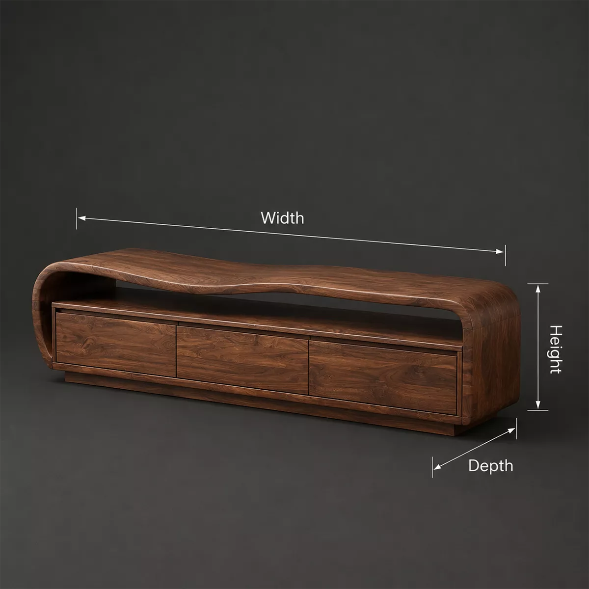 Wave Top Solid Wood TV Stand With Curved Side Frame And Hidden Drawer Storage For Living Room