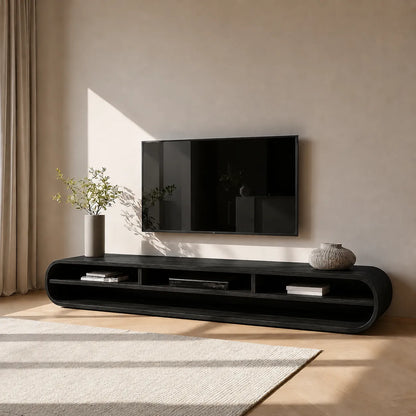 Capsule Natural Solid Wood TV Stand with Long Open Media Shelves - Livewoodcraft - 10