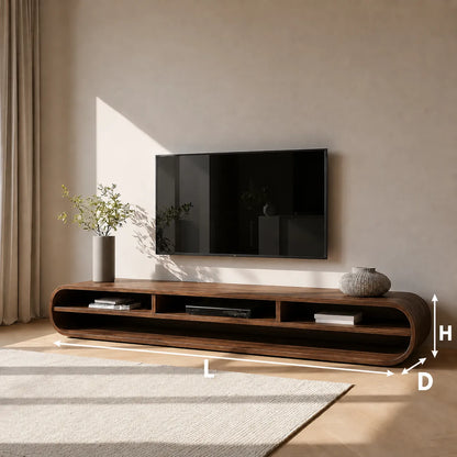 Capsule Natural Solid Wood TV Stand with Long Open Media Shelves - Livewoodcraft - 3