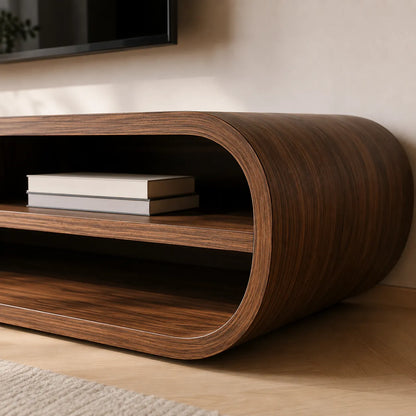 Capsule Natural Solid Wood TV Stand with Long Open Media Shelves - Livewoodcraft - 5