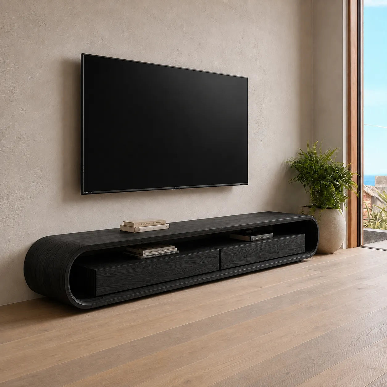 Capsule Natural Solid Wood TV Stand with Open Shelf Media Storage - Livewoodcraft - 10