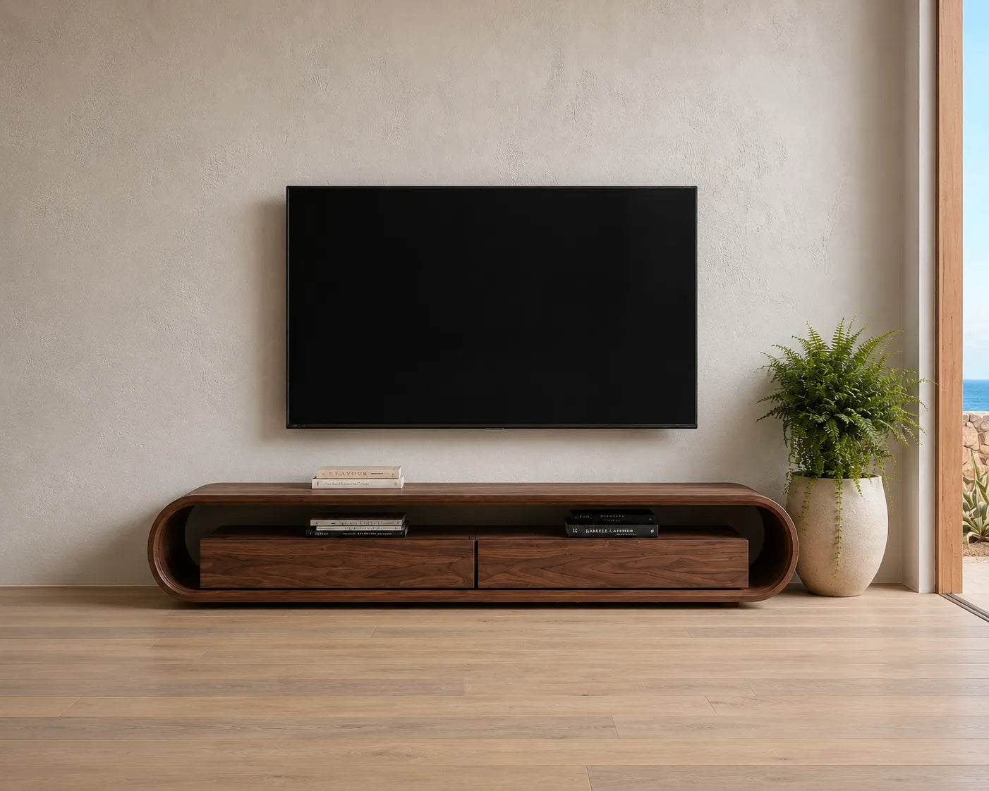 Capsule Natural Solid Wood TV Stand with Open Shelf Media Storage - Livewoodcraft - 6