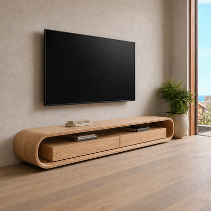 Capsule Natural Solid Wood TV Stand with Open Shelf Media Storage - Livewoodcraft - 7