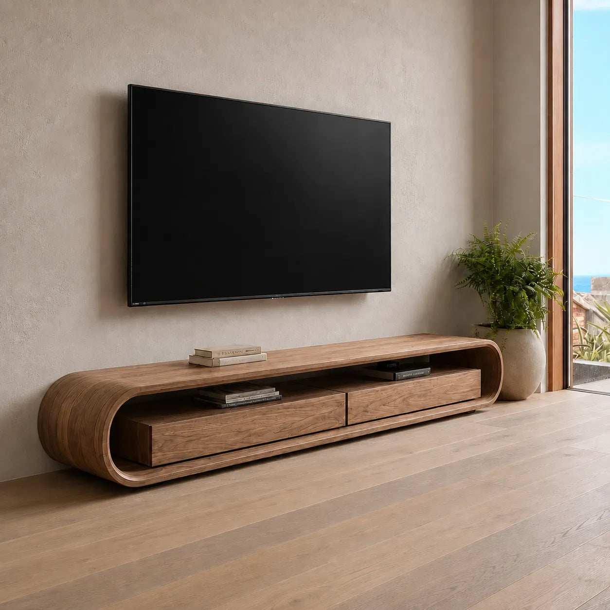Capsule Natural Solid Wood TV Stand with Open Shelf Media Storage - Livewoodcraft - 8