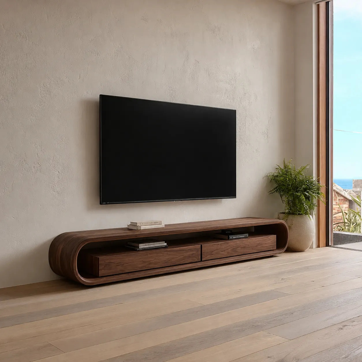 Capsule Natural Solid Wood TV Stand with Open Shelf Media Storage - Livewoodcraft - 9